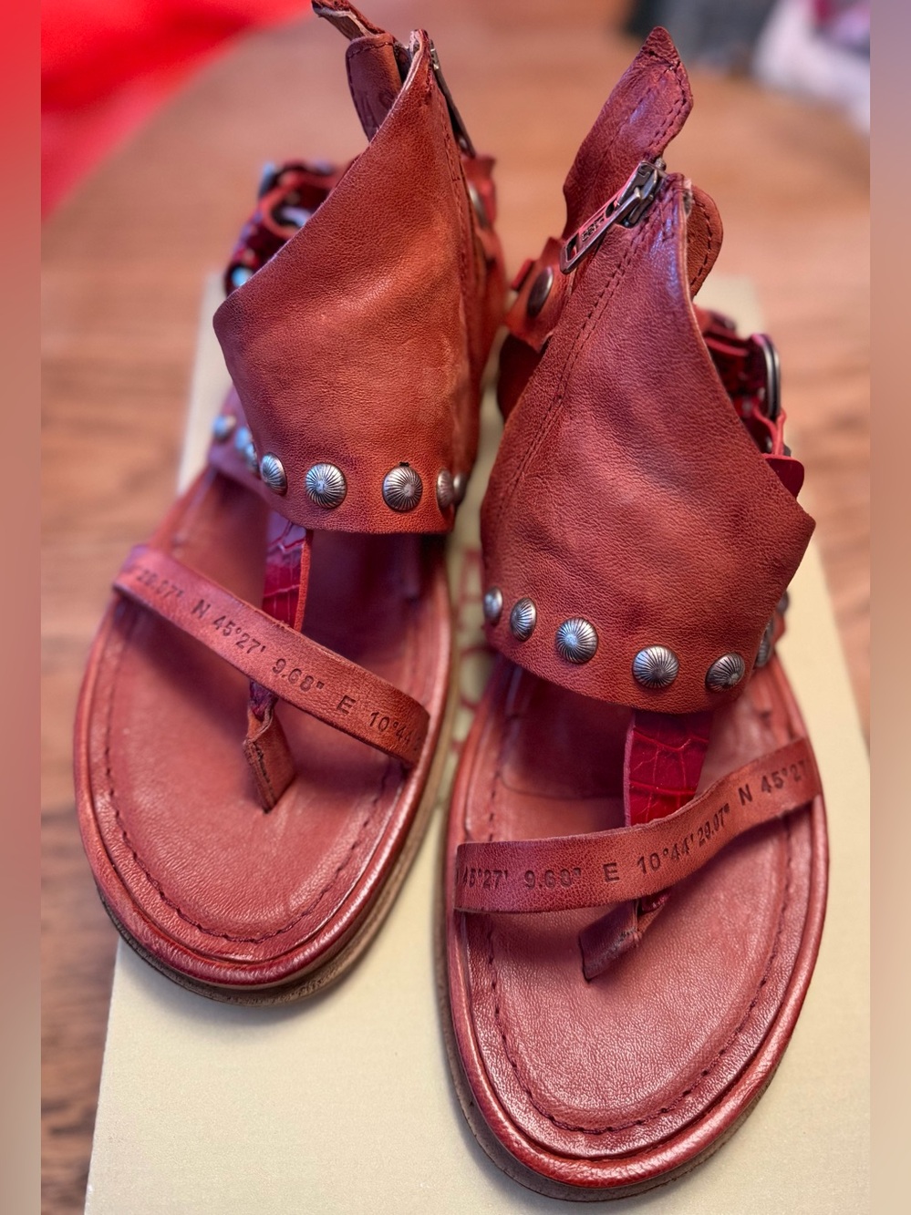 A.S.98 Ginger Blood Leather Studded Sandals